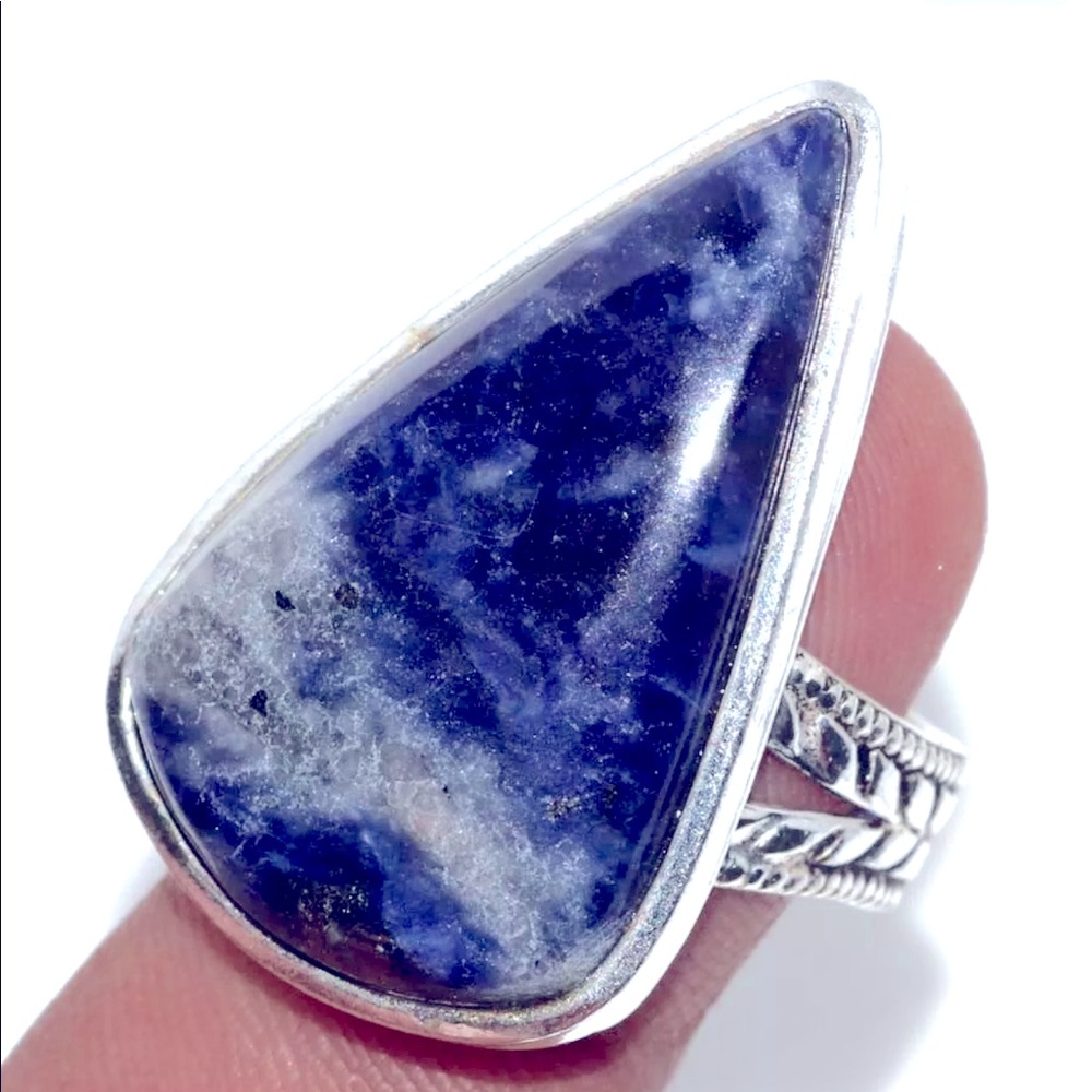 Sodalite Ethnic Gemstone Handmade Ring Jewelry Size-9